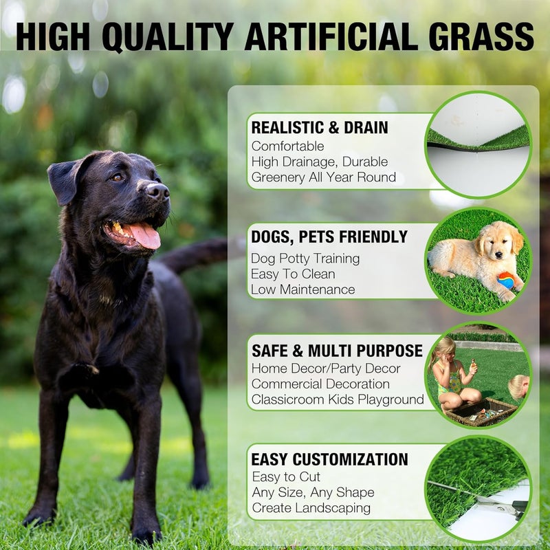 XLX TURF Soft Artificial Grass 3 FT x 5 FT - Indoor Outdoor Fake Grass Rugs for Dogs, Patio Balcony Backyard Garden Lawn Decor Flooring - Image 3